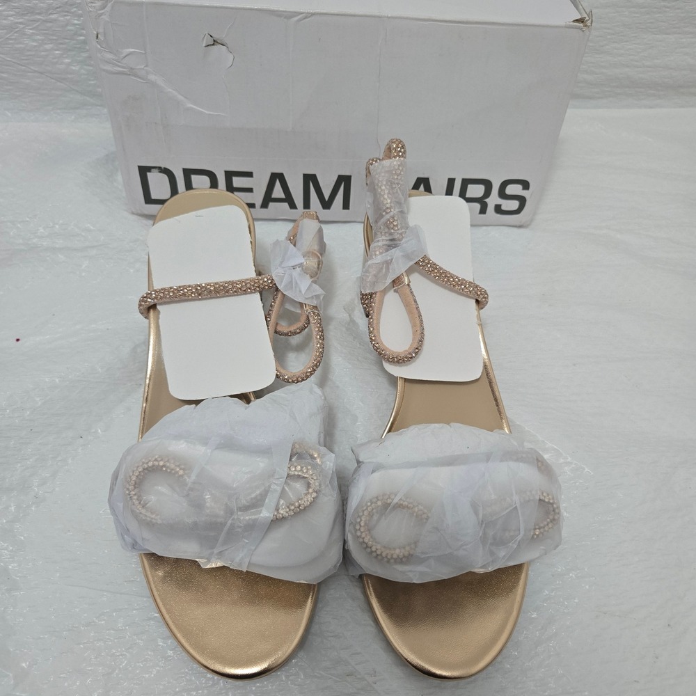 Dream Pairs Womens Champagne Gold Rhinestone Block Heel Sandals Size 7 Shoes